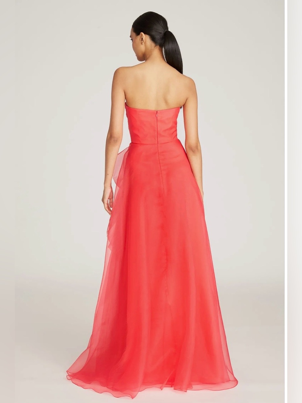 THeIA Teresa Strapless Draped Gown Red Ruffled Strap Evening Dress Size 8 - Picture 2 of 16